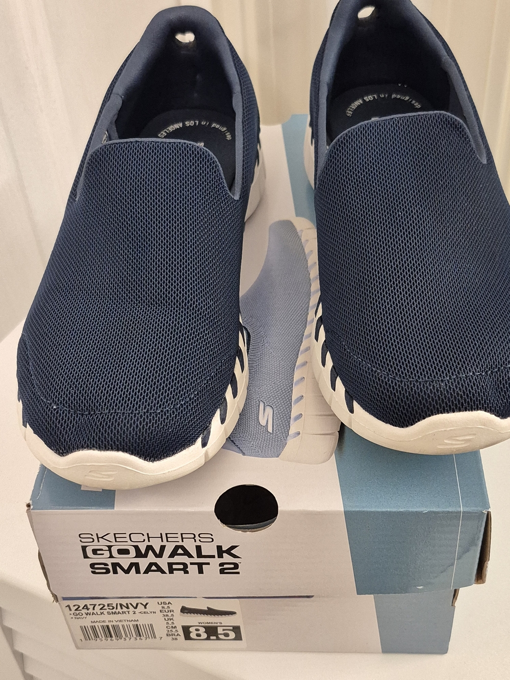 Skechers GOwalk Mesh Slip-On Sneakers in Navy and White